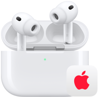 AirPods Pro 3, écouteurs sans fil gauche et droit avec embouts en silicone dans le Boîtier de charge MagSafe, logo Apple