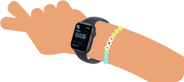 Illustration de deux bras d’enfants portant chacun une Apple Watch SE 3, l’une affichant l’app Activité, l’autre l’app Messages