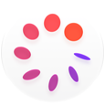 Icône de l’app Suivi de cycle, cercle blanc avec un anneau de huit disques violets et orange à l’intérieur