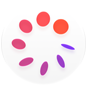 Icône de l’app Suivi de cycle, cercle blanc avec un anneau de huit disques violets et orange à l’intérieur
