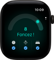 Apple Watch Series 12, boîtier en aluminium, noir, score de préparation de 8, côté droit, Digital Crown