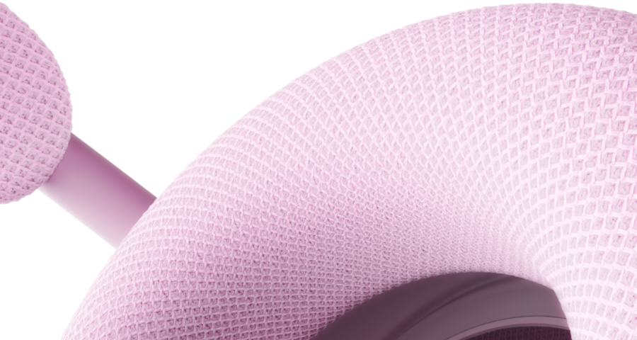 Gros plan sur la maille technique d’un coussinet Beats 360 rose