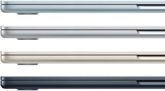 Vue latérale de quatre MacBook Air montrant quatre finitions différentes